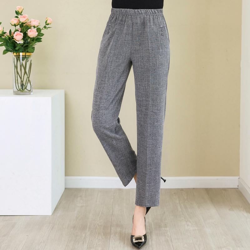 Летние хлопковые льняные прямые брюки женские классические брюки больших размеров с высокой талией