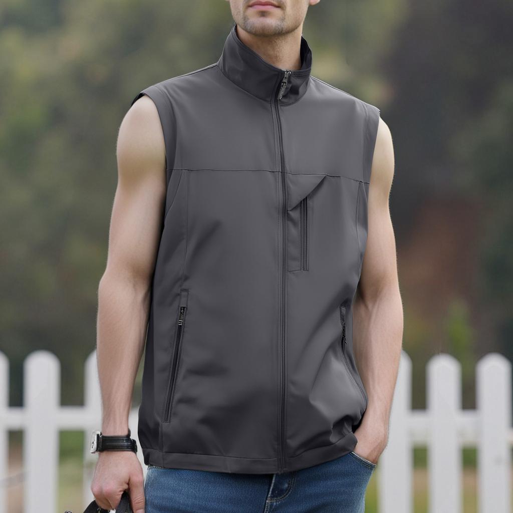 Men's Windproof Lightweight Golf Vest Outerwear With Pockets, Softshell Sleeveless Jacket For Running Hiking Sports