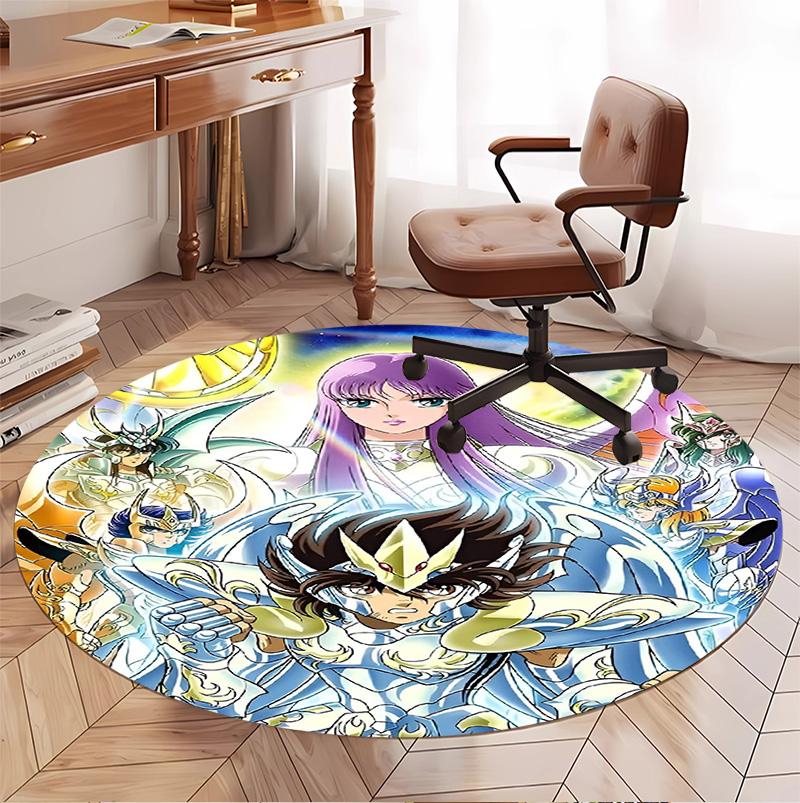 Saint Seiya Pattern Round Rug, Indoor/Outdoor Mat, for Picnic, Gameroom, Bedroom, Office, Living Room, Home Decor Carpet, Birthday Gift