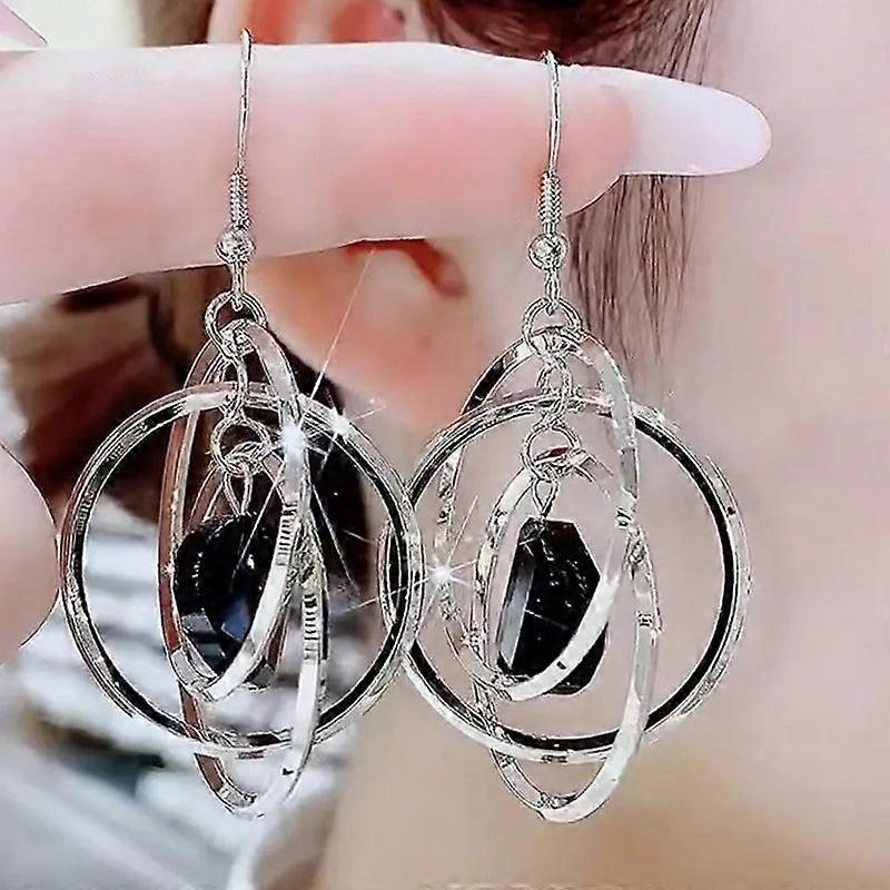 Circle Black Crystal Dangle Earrings - Fashion Party Jewelry, Accessories