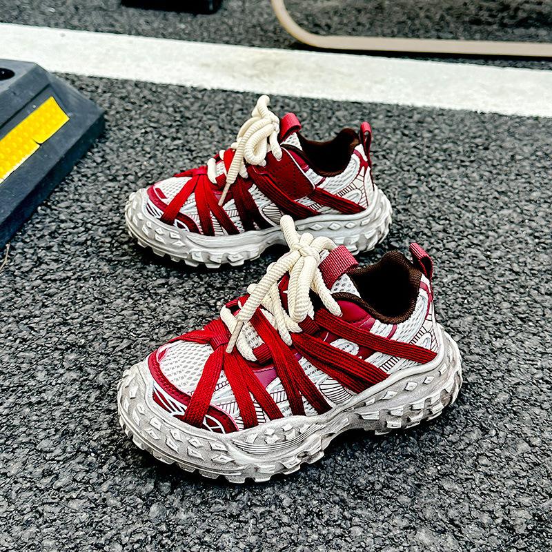 Korean-style retro distressed girls' fashion spider sneakers, new autumn thick-soled non-slip dad shoes for boys