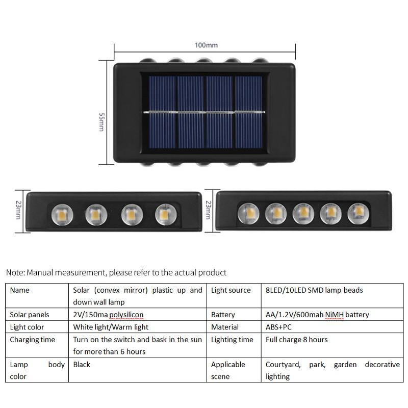 Solar LED Wall Lamp Outdoor Waterproof Up and Down Luminous Lighting Garden Decoration Solar Lights Stairs Fence Sunlight Lamp