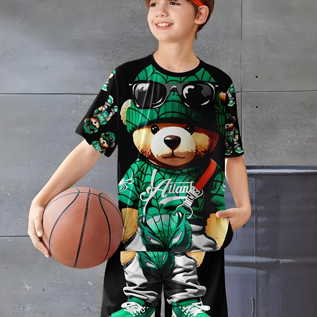 Переустановите новый повседневный и удобный высококачественный комплект футболок с короткими рукавами и круглым вырезом с мультяшным 3D-рисунком