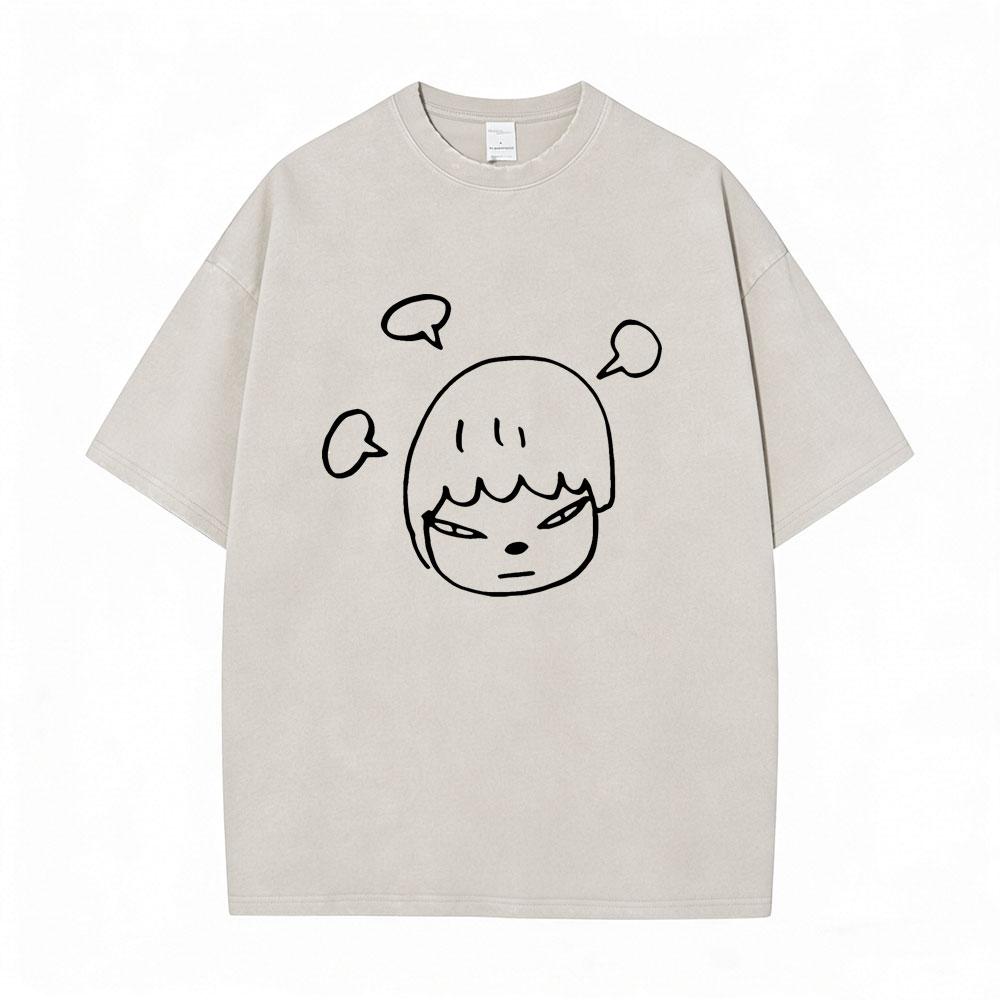 Washed Vintage Funny Yoshitomo Nara No T Shirt Men Women Casual Humor Tshirt Male Cotton Oversized Short Sleeve Tees Streetwear