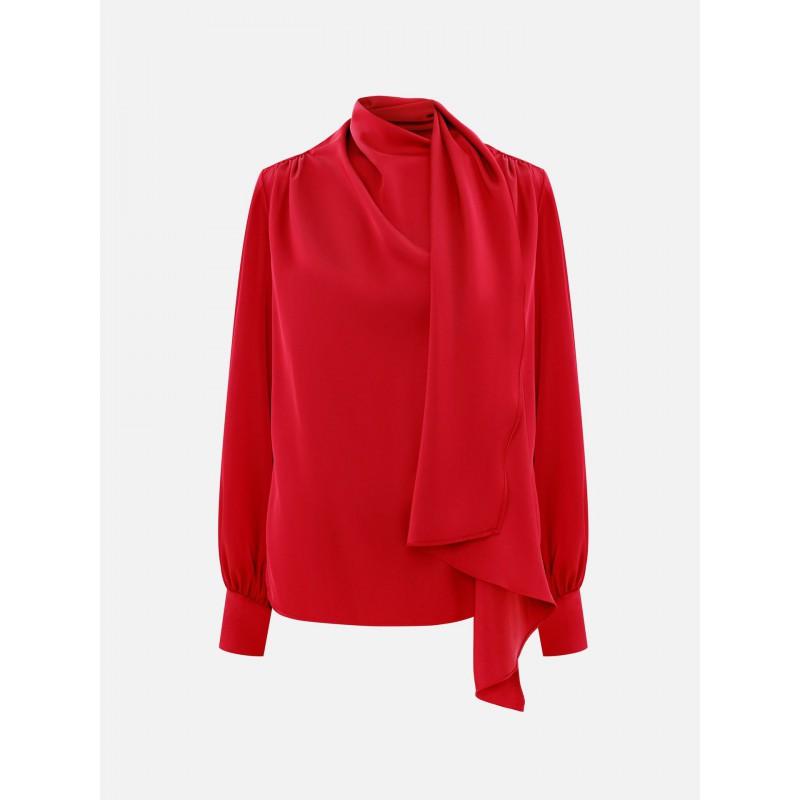 Womens Elegant French Style Wrap Neck Long Sleeve Blouse Loose Fit Office Wear Pure Color Shirt