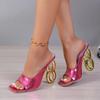European and American High Heels Women's 2024 Summer New Versatile Square Toe Temperament Sexy Alien Heel Fashion Slippers Women