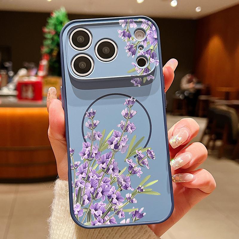 Чехол с цветочным узором 'Лавандовый Пион Роза' Для iPhone 17 Pro Max Магнитный Для Magsafe Гибридный Тонкий Матовый Чехол Для iPhone 16 15 14 13 Pro Max
