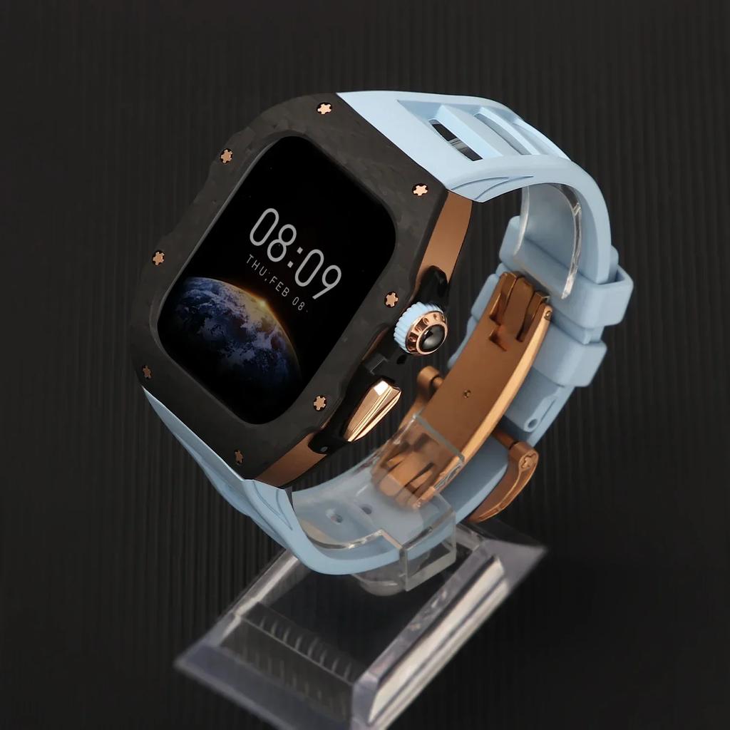 Роскошный чехол из углеродного волокна для Apple Watch S10 42 мм 46 мм Безель Резиновый ремешок Комплект для модификации Iwatch Series 10 46 мм 42 мм