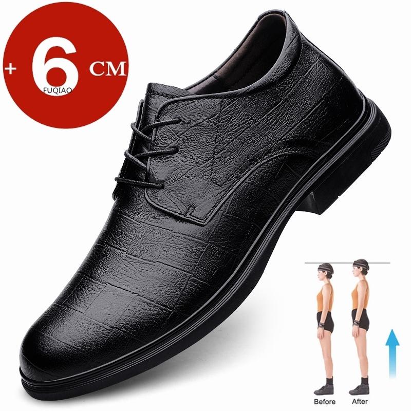 Genuine Leather Men 6cm Heel Dress Shoes Lift Formal Business Casual Leathe Shoes Comfortable Height Increase Office Oxford Shoe