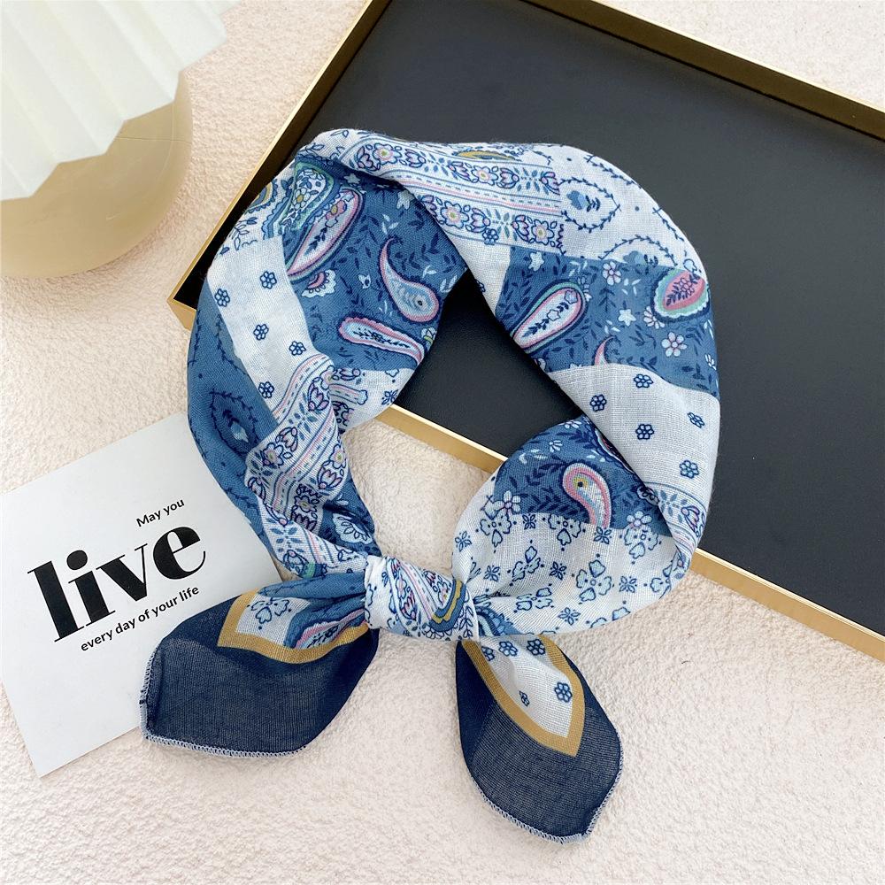Cotton And Linen Small Square Scarf Silk Scarf Women'S Spring And Autumn New Style Artistic And Versatile Fashionable Temperament Headband Scarf