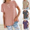 Женская футболка с v-образным вырезом, свободная рубашка, рубашка с пуговицами, футболка с коротким рукавом, однотонный пуловер, топы