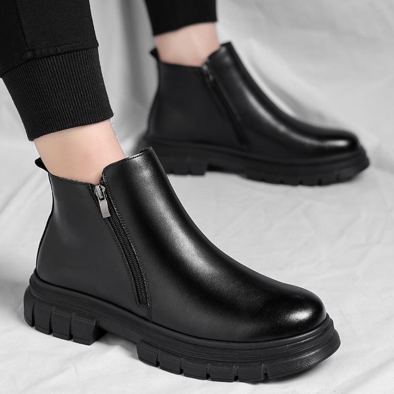 Мужские зимние ботинки челси, британские ботинки Мартина на молнии, мужские ботинки средней высоты, теплые снежные ботинки, мужские ботинки