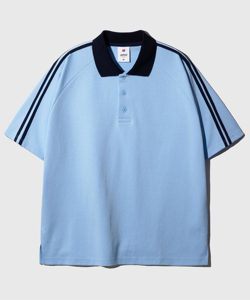JEMUT Forward Oversized Collared Short Sleeve T-Shirt Light Blue Oyst2559