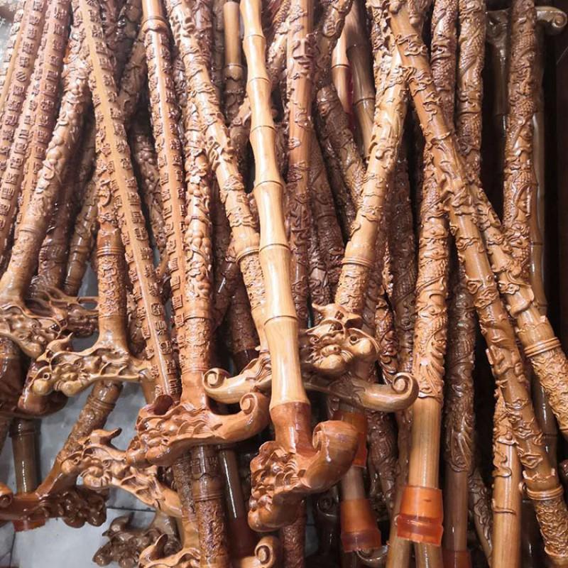 Wooden Walking Cane Elderly Adults Decorative Peach Wood Staff With Dragon Carving Gift Seniors