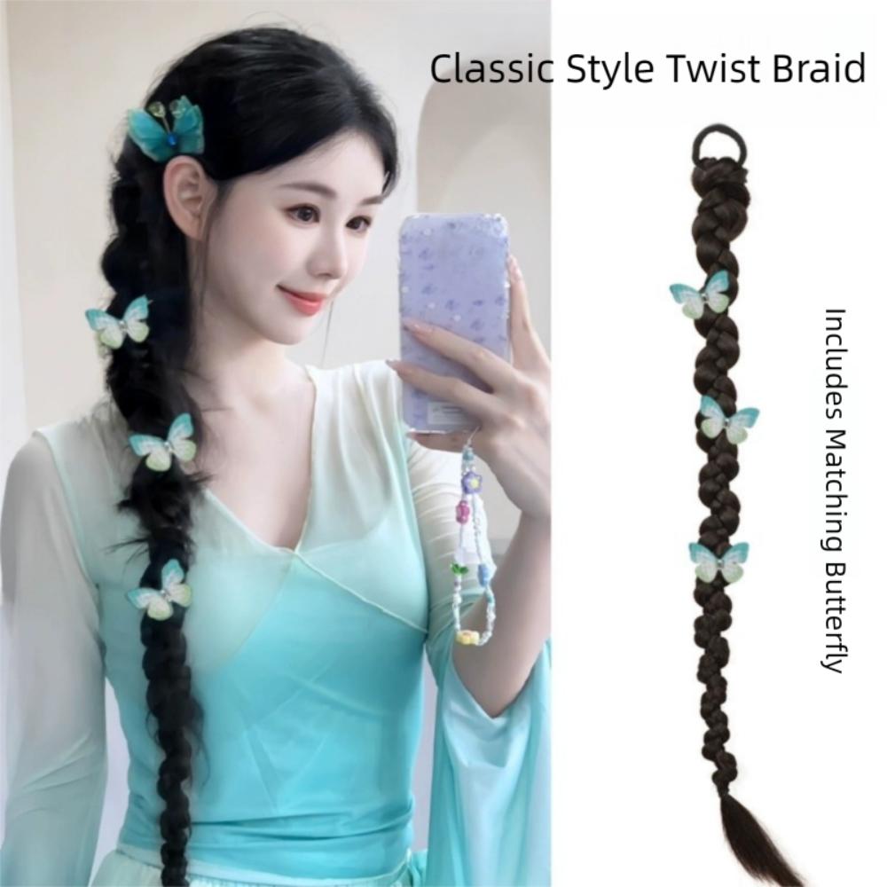 Заколка-бабочка Длинная скрученная плетеная резинка для волос в виде конского хвоста Боксерская плетеная коса-парик для женщин