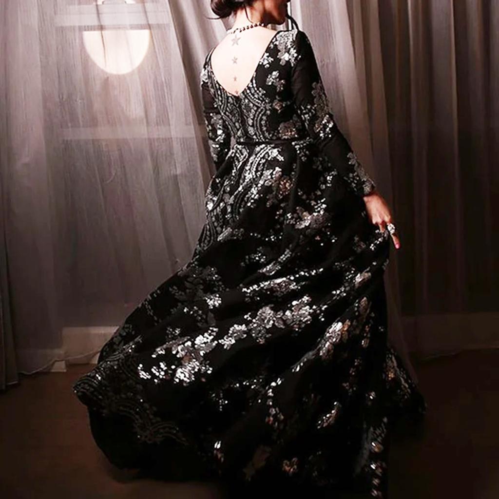 Женские летние длинные платья с длинными рукавами и пайетками и бахромой