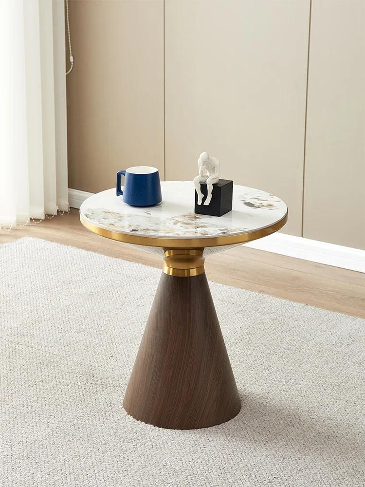 Легкий роскошный круглый журнальный столик, современный, простой, изысканный, домашний, угловой столик, гостиная, диван, приставной столик, каменная тарелка, маленький