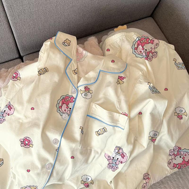 Пижама женская с длинным рукавом в милом и сладком стиле «Зайчик», высокого качества, для весны и осени, комплект из двух предметов