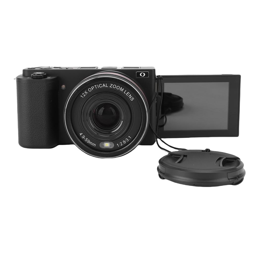 5K 72MP Digital Camera 12X Optical Zoom Camera with Flip Screen Multiple Filters LED Flash for Landscape Portrait Black