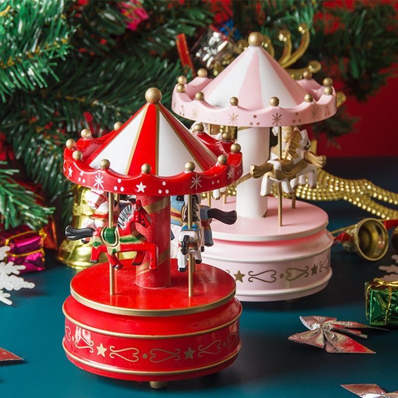 Рождественская карусель Музыкальное украшение Ярмарочная площадь Рождественский деревянный декор Орнамент