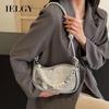 Premium Pleated Chain Small Bag, Silver Fashionable Shoulder Armpit Bag Can Be Crossed