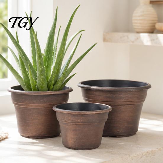 Lightweight Durable Plant Holders Retro Flower Pot with Saucer, Bronze Finish Drainage Holes, Pots Saucers Breathable Thickened Plastic Planter