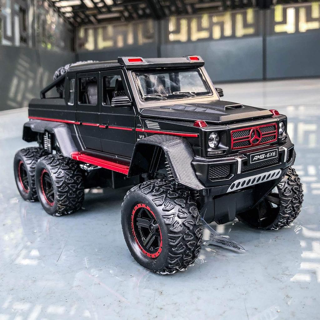 1/22 Benz G63 AMG 6x6 V12, внедорожная черная модель пикапа, игрушечный автомобиль из цинкового сплава со звуком и светом для детей, подарок для мальчиков и девочек