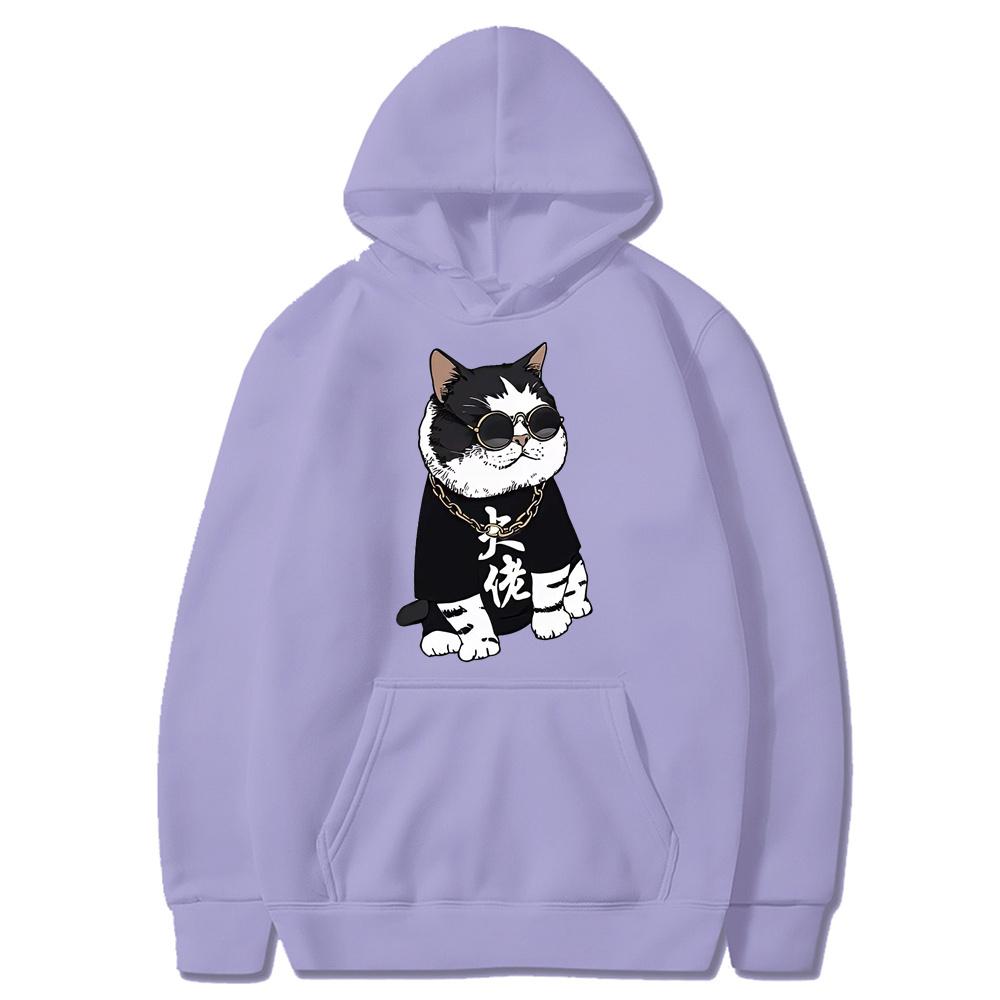 Крутой и милый принт Big Boss Cat Fun, осенне-зимняя женская мода Instagram, плотный свитер с капюшоном, свободное пальто с длинными рукавами