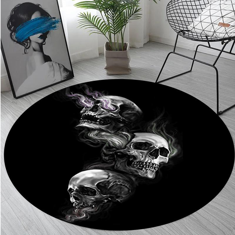Skull Gothic Circular Rug Office Decorative Carpet For Living Room Bedroom Door Mat Floor Rug Computer Chair Area Rug Viking Theme Decor