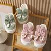 Fashion Women Winter Warm Indoor Bows Cotton Slippers Female Indoor Fluffy Cotton Shoes New Couple Plush Comfort Soft Sole House Slides