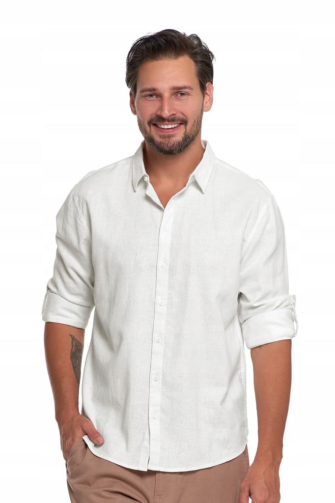 Men's Linen Shirt with Long Sleeves, Lightweight, Elegant, Classic, MORAJ XL OFF WHITE