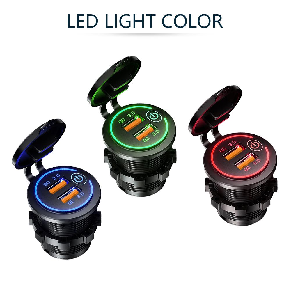 Быстрая зарядка 3.0 Dual USB Быстрое автомобильное зарядное устройство 12 В/24 В 3A QC3.0 Автомобильное зарядное устройство для лодки, мотоцикла и телефона Розетка с сенсорным переключателем Водонепроницаемая розетка