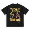 Графическая футболка Pac Thug Life Унисекс Женская Оверсайз Тяжелый Хлопок Смелый Ретро Хип-Хоп Уличная Одежда Круглый Вырез Повседневный Топ