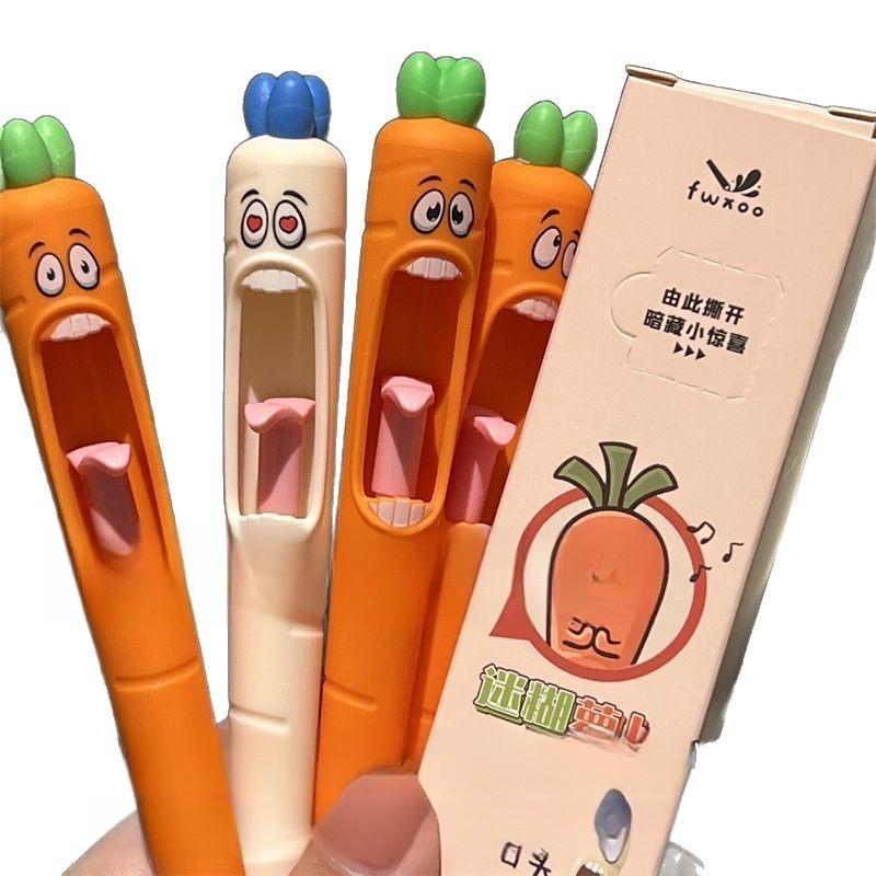4Pcs Funny Carrot Press Type Black Quick Dry Gel Pen High Value Creative Stress Relief Writing Tool For Study Office School
