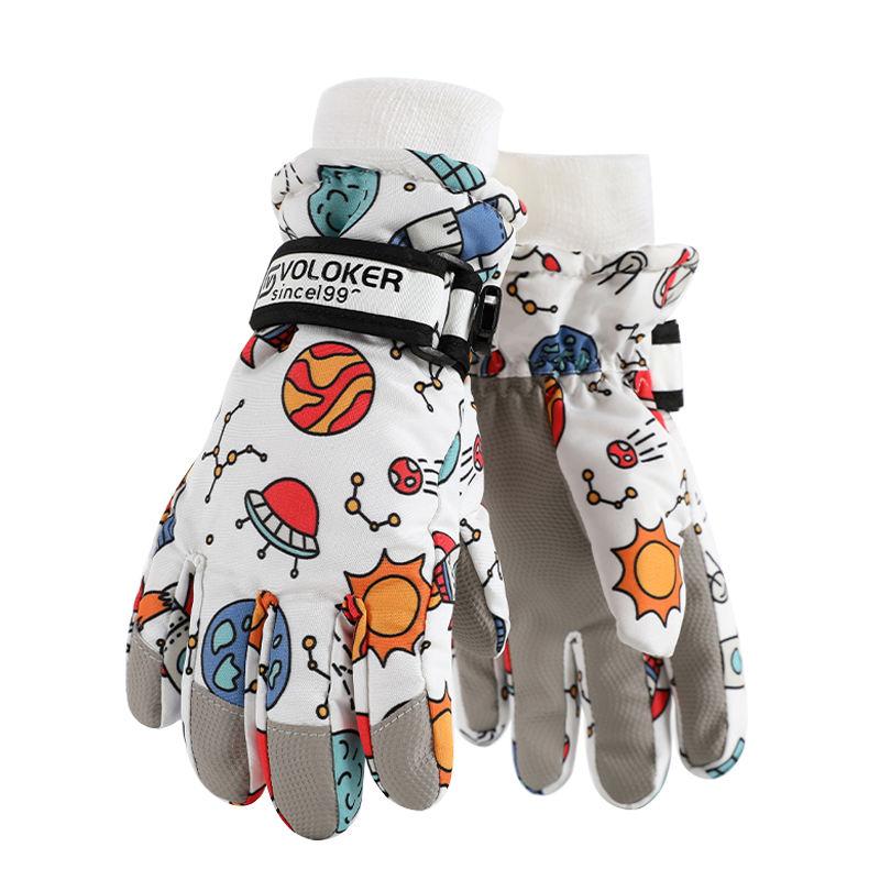 Factory Direct Customizable Gold Taslon Insulated Full Finger Ski Gloves Kids Winter Sports Warm Waterproof