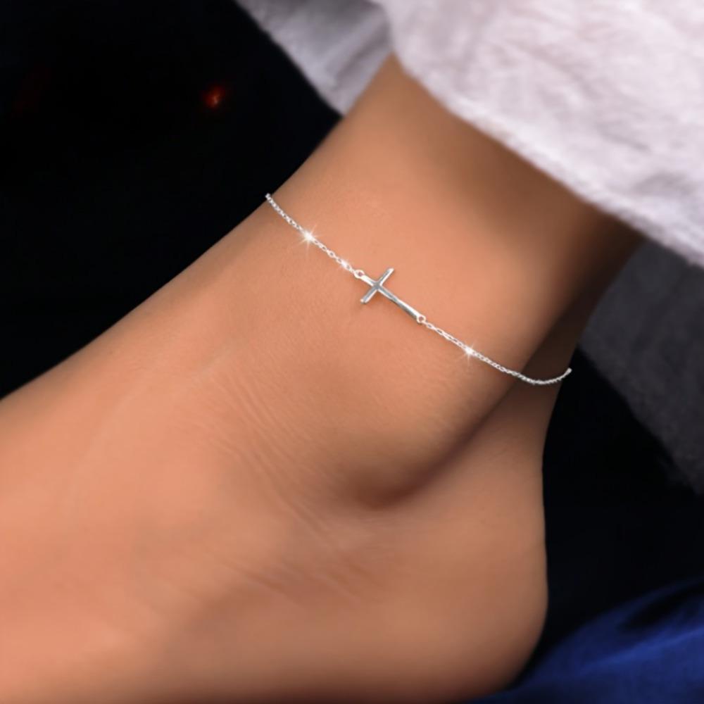 Minimalist cross ankle chain, classic style, hypoallergenic minimalist fashion jewelry