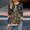 Женская мода Рождественские принтованные платья Осенние повседневные топы Длинные рукава рубашки Свободные пуловеры