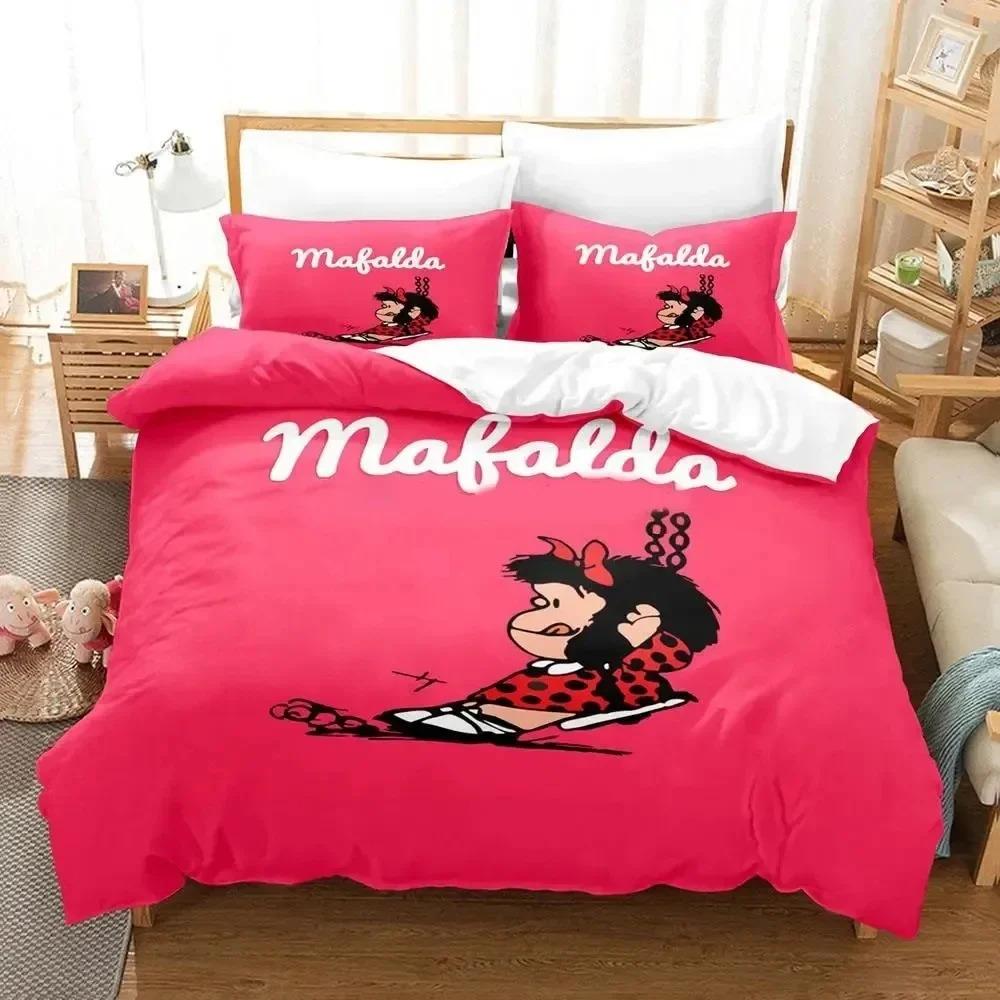 3D Print Fashion Mafalda Cartoon Bedding Set Boys Girls Twin Queen Full Size Duvet Cover Pillowcase Bed Adult Bedroom