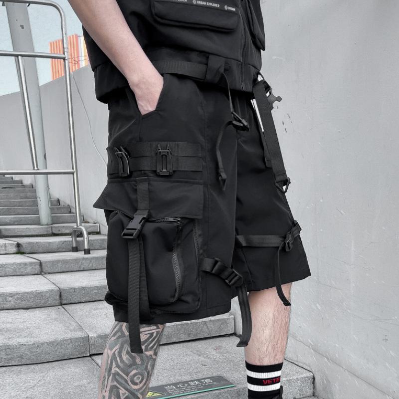 Мужские шорты-карго в уличном панк-хип-хоп стиле, тактические techwear, до колена, широкие штанины
