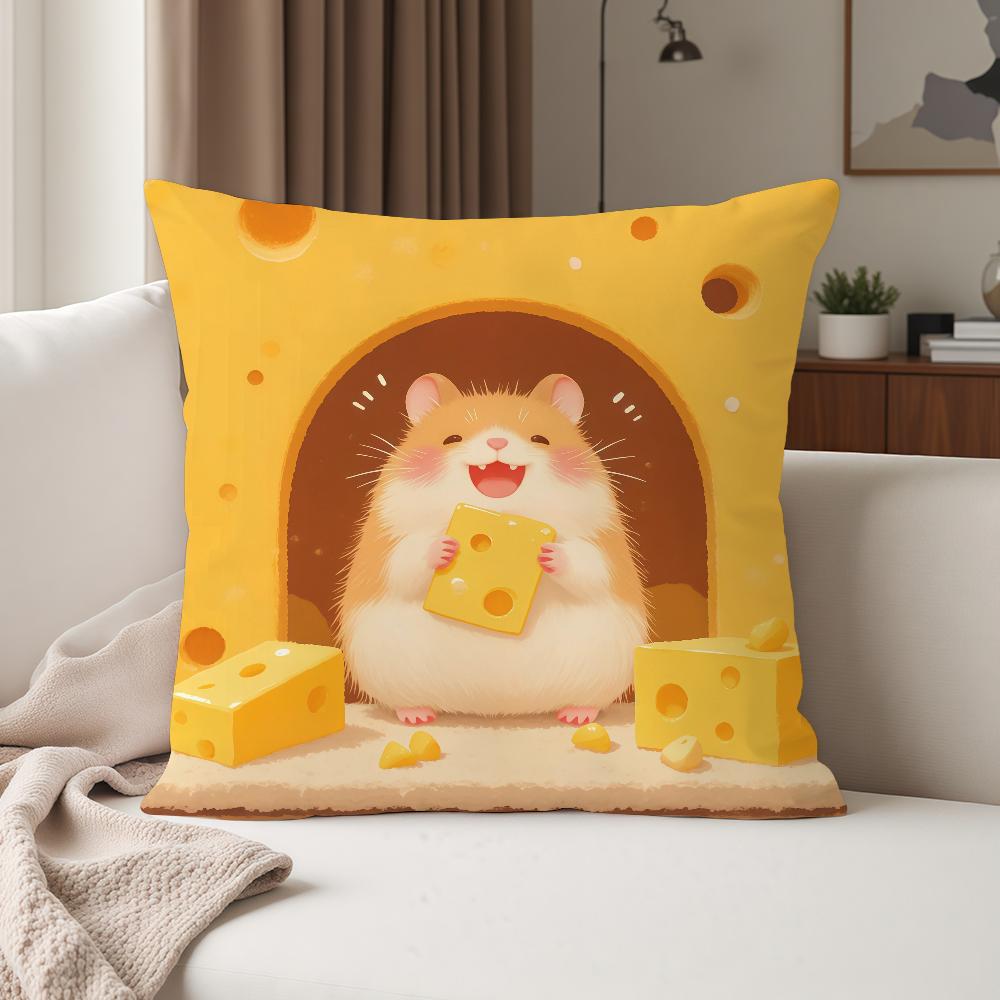 Kawaii Cute HamsterinCheese Pillow Case Suitable For Bedrooms Living Rooms Cars Home Decoration