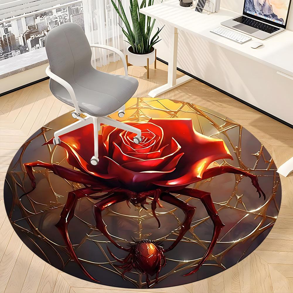 1PC Rose Spider Office Round Area Rug, Indoor Mat Suitable For Office, Under Office Chairs Bedroom Living Room Home Decor, Room DecoT1223082