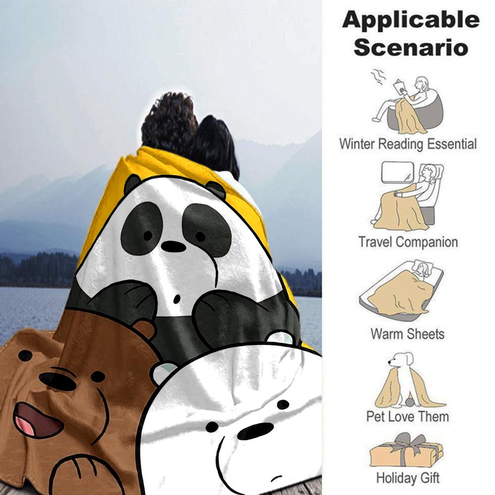 Panda Bear Friends Adventure Friendship Flannel Blanket Super Soft Warm Cozy Blanket For Sofa Bed Office Travel Allseason Home Decor Gift