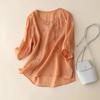 Summer Buttons Short Sleeve Embroidered Blouse Casual Women Tops Retro Loose Fit Cotton Linen Blouses