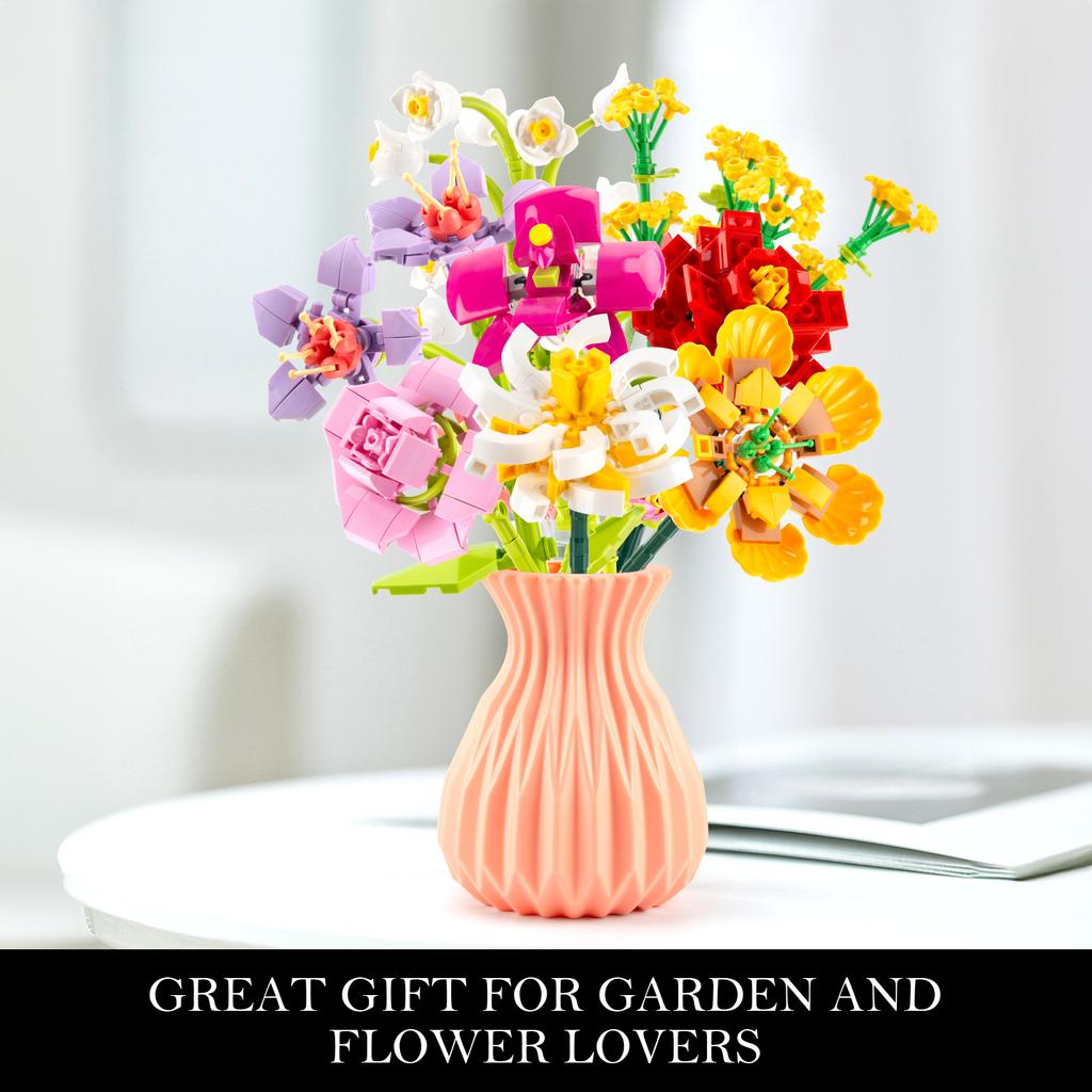 Нетоксичный букет из искусственных цветов из 756 деталей, конструктор с вазой, пластиковые цветы-кирпичики для поделок, детские игрушки, подарок для детей, украшение для дома