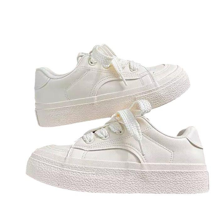 Корейская версия модных белых туфель на платформе для женщин 2025 года, осень, новые простые повседневные туфли с круглым носком, студенческие туфли для женщин