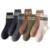 Men's Spring and Autumn Mid-length Socks, Classic Two-bar Sweat-absorbing and Breathable Sports Stockings, Versatile Cotton Socks