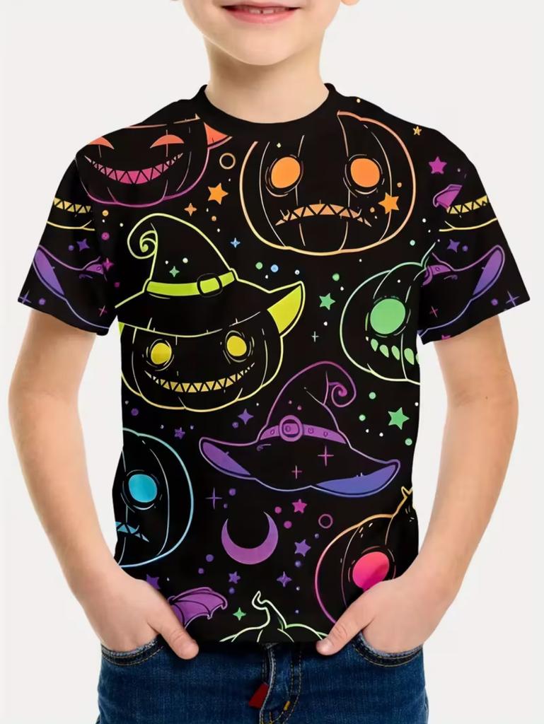 Halloween Boy's T-Shirt Pumpkin Pattern Summer Short Sleeve Loose Fashion 3D Print Children Top Holiday 3-10y Gift Party T-Shirt