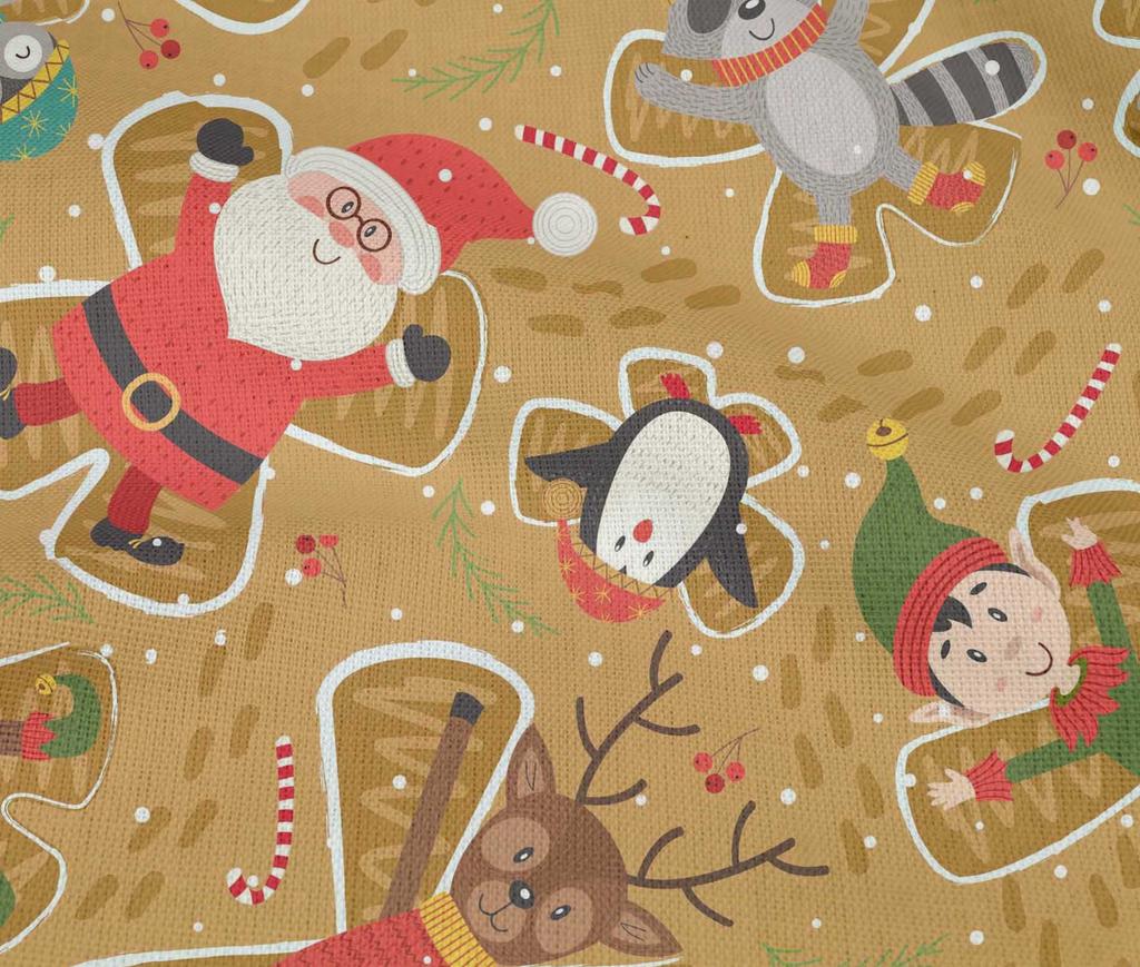 oneOone Ткань Cotton Flex Light Brown с рисунком животных из мультфильмов | Конфетная палочка и Санта, рождественская одежда своими руками, стеганая ткань, принт, ткань по ярдам 40 дюймов