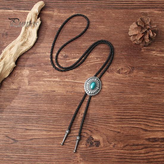 Ретро ожерелье-свитер в западном ковбойском стиле, свитер с цепочкой, резная искусственная бирюзовая пряжка, длинное ожерелье из искусственной кожи