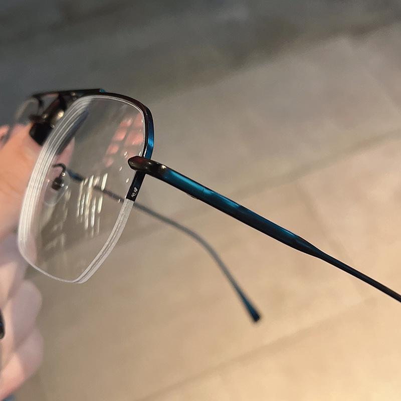 Золотая проволочная оправа с двойной переносицей, очки для коррекции миопии с полуободком и защитой от синего света - мужская ретро-панк оправа, стиль Чэнь Вэйтина.